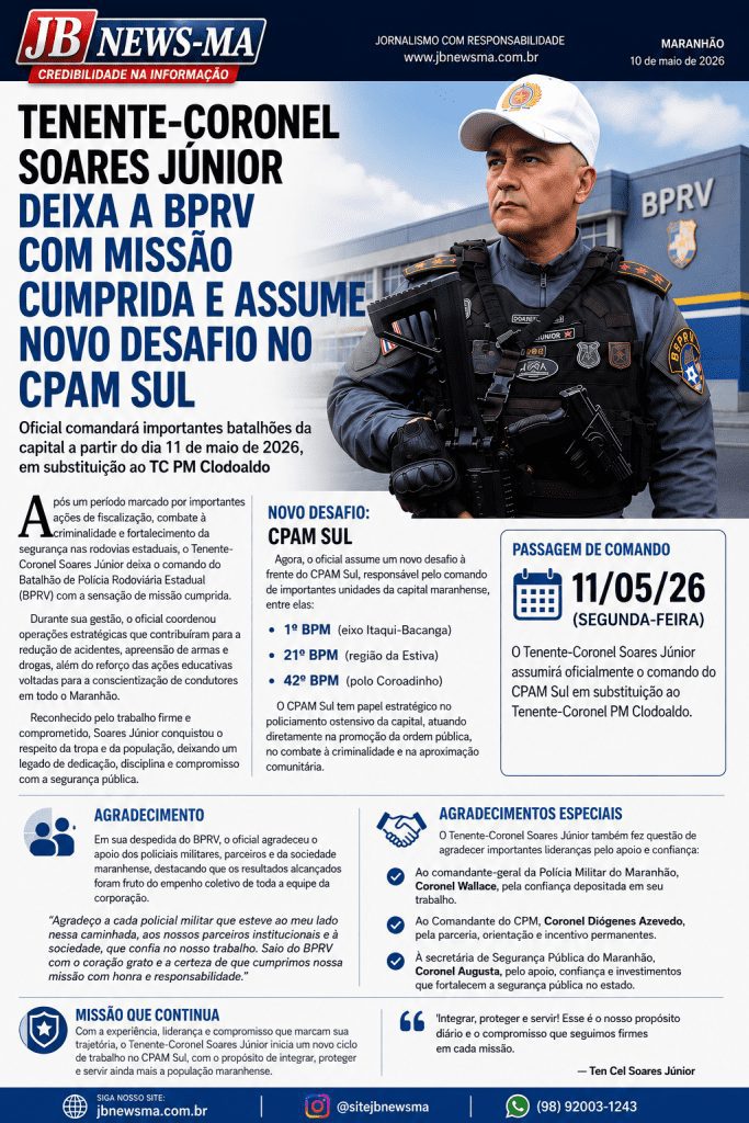 Tenente-Coronel Soares Júnior deixa a BPRV e assume novo desafio no CPAM Sul